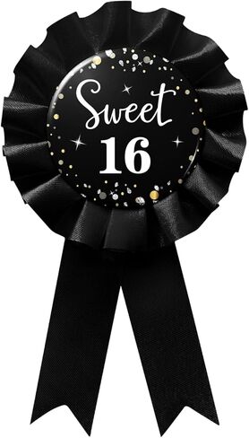 دبوس شارة Sweet 16، دبوس شارة صفيح لعيد الميلاد السادس عشر السعيد، دبوس شارة عيد ميلاد أسود بعمر 16 عامًا - قطعة واحدة in Kuwait