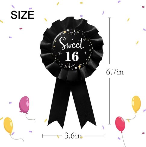 دبوس شارة Sweet 16، دبوس شارة صفيح لعيد الميلاد السادس عشر السعيد، دبوس شارة عيد ميلاد أسود بعمر 16 عامًا - قطعة واحدة in Kuwait