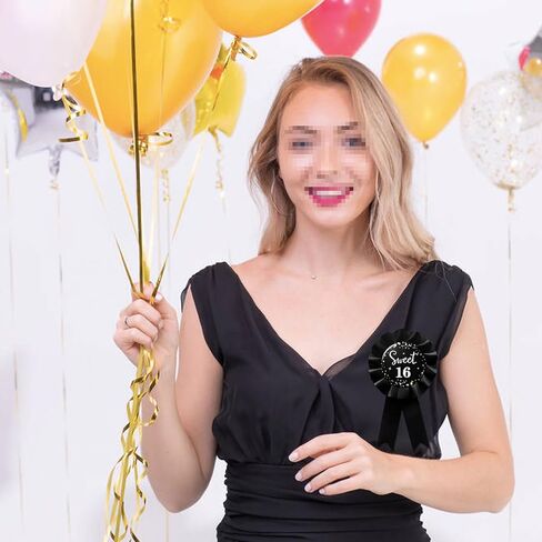 دبوس شارة Sweet 16، دبوس شارة صفيح لعيد الميلاد السادس عشر السعيد، دبوس شارة عيد ميلاد أسود بعمر 16 عامًا - قطعة واحدة in Kuwait