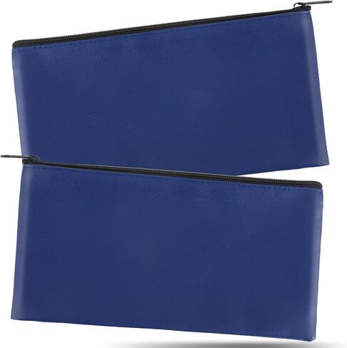 2 PCS Money Bags with Zipper Bank Deposit Cash Bags PU Leather Bags 10.6x5.7 inch Money Holder Cash Money Organizer Check Wallet Travel Money Pouch for Coins Bills Cosmetics (navy) in Saudi Arabia