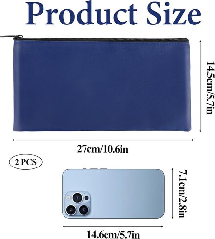 2 PCS Money Bags with Zipper Bank Deposit Cash Bags PU Leather Bags 10.6x5.7 inch Money Holder Cash Money Organizer Check Wallet Travel Money Pouch for Coins Bills Cosmetics (navy) in Saudi Arabia