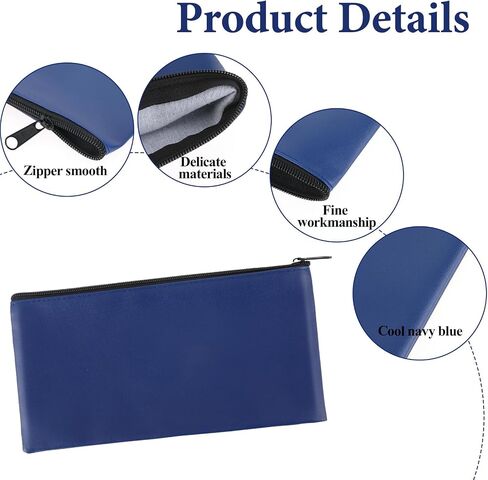 2 PCS Money Bags with Zipper Bank Deposit Cash Bags PU Leather Bags 10.6x5.7 inch Money Holder Cash Money Organizer Check Wallet Travel Money Pouch for Coins Bills Cosmetics (navy) in Saudi Arabia
