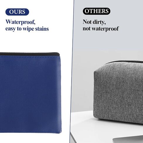 2 PCS Money Bags with Zipper Bank Deposit Cash Bags PU Leather Bags 10.6x5.7 inch Money Holder Cash Money Organizer Check Wallet Travel Money Pouch for Coins Bills Cosmetics (navy) in Saudi Arabia