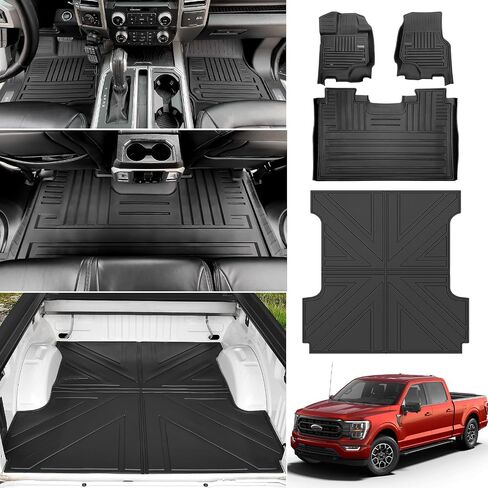 حصيرة أرضية مع حصيرة سرير شاحنة تناسب 2015-2024 Ford F-150 Truck Bed Liner 5.5FT سرير قصير بطانة أرضية للحماية من جميع الأحوال الجوية لملحقات 2024 F150 (غير مناسبة للمقعد الخلفي مع مساحة تخزين مسطحة قابلة للطي) in Saudi Arabia