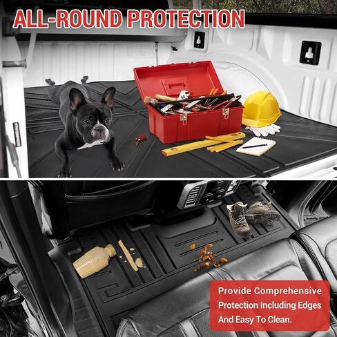 حصيرة أرضية مع حصيرة سرير شاحنة تناسب 2015-2024 Ford F-150 Truck Bed Liner 5.5FT سرير قصير بطانة أرضية للحماية من جميع الأحوال الجوية لملحقات 2024 F150 (غير مناسبة للمقعد الخلفي مع مساحة تخزين مسطحة قابلة للطي) in Saudi Arabia
