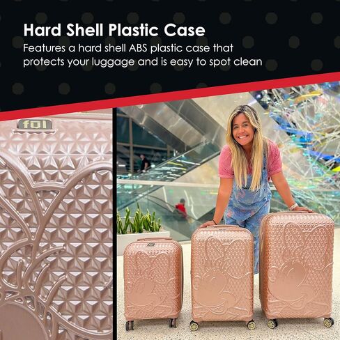 FUL Disney Minnie Mouse 3 Piece Rolling Luggage Set, Textured Hardshell Suitcase with Wheels Set, 21, 25 and 29 Inch, Rose Gold in Saudi Arabia