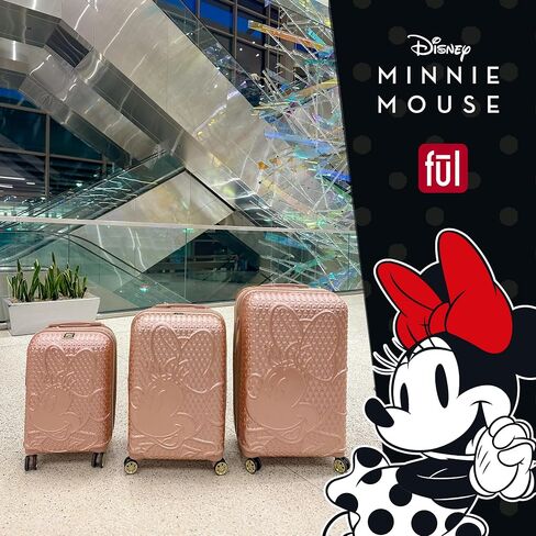 FUL Disney Minnie Mouse 3 Piece Rolling Luggage Set, Textured Hardshell Suitcase with Wheels Set, 21, 25 and 29 Inch, Rose Gold in Saudi Arabia