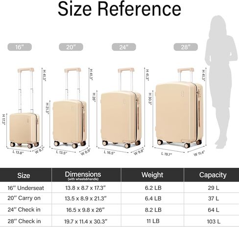 Hanke Carry On Luggage شركة الطيران المعتمدة، 20 بوصة تحمل على الأمتعة حقائب ذات هيكل صلب مع عجلات خفيفة الوزن TSA Travel Luggage (الخيزران الأخضر) in Kuwait