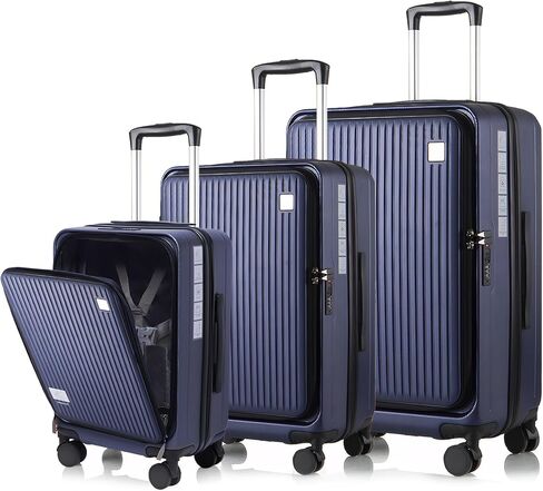 مجموعات الأمتعة 3 قطع، أمتعة ABS خفيفة الوزن مقاس 20 بوصة/24 بوصة/28 بوصة، مجموعة حقائب حمل قابلة للتوسيع مع قفل TSA وعجلات مزدوجة، مجموعات أمتعة صلبة مفتوحة أمامية (أزرق) in Kuwait