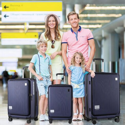 مجموعات الأمتعة 3 قطع، أمتعة ABS خفيفة الوزن مقاس 20 بوصة/24 بوصة/28 بوصة، مجموعة حقائب حمل قابلة للتوسيع مع قفل TSA وعجلات مزدوجة، مجموعات أمتعة صلبة مفتوحة أمامية (أزرق) in Kuwait