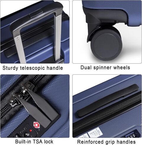 مجموعات الأمتعة 3 قطع، أمتعة ABS خفيفة الوزن مقاس 20 بوصة/24 بوصة/28 بوصة، مجموعة حقائب حمل قابلة للتوسيع مع قفل TSA وعجلات مزدوجة، مجموعات أمتعة صلبة مفتوحة أمامية (أزرق) in Kuwait