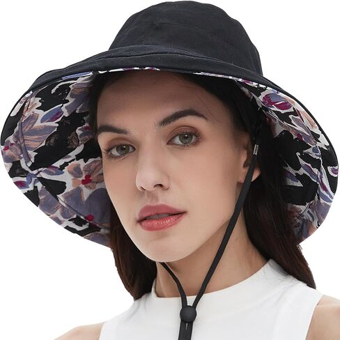 100% Cotton Women Sun Hats Wide Brim Gardening Bucket Hat Travel Sun Protection Packable Womens Beach Hat -Fold-UP Brim in Saudi Arabia