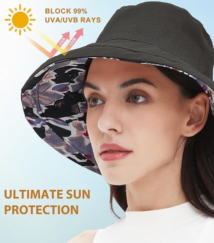 100% Cotton Women Sun Hats Wide Brim Gardening Bucket Hat Travel Sun Protection Packable Womens Beach Hat -Fold-UP Brim in Saudi Arabia