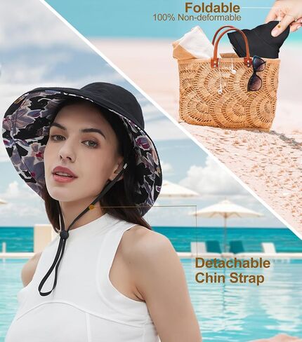 100% Cotton Women Sun Hats Wide Brim Gardening Bucket Hat Travel Sun Protection Packable Womens Beach Hat -Fold-UP Brim in Saudi Arabia