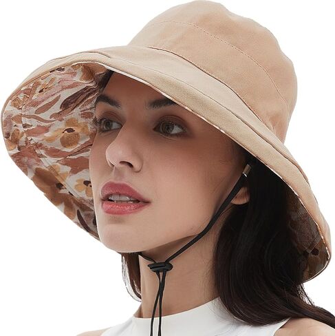 100% Cotton Women Sun Hats Wide Brim Gardening Bucket Hat Travel Sun Protection Packable Womens Beach Hat -Fold-UP Brim in Saudi Arabia