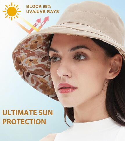 100% Cotton Women Sun Hats Wide Brim Gardening Bucket Hat Travel Sun Protection Packable Womens Beach Hat -Fold-UP Brim in Saudi Arabia