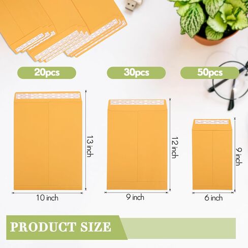 100 قطعة من 3 أحجام من الأظرف البريدية للكتالوج، قابلة للتقشير والختم، مغلف كتالوج قابل للطباعة من ورق كرافت مضاد للتمزق لحفظ الملفات أو تخزينها أو إرسالها بالبريد، 6 × 9 بوصة، 9 × 12 بوصة، 10 × 13 بوصة (أبيض) in Kuwait