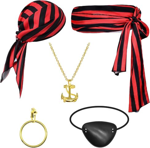 5 Pieces Pirate Costume Accessories Set For Women Men Pirates Belt and Pirate Head Scarf Bandanas for Halloween in Saudi Arabia
