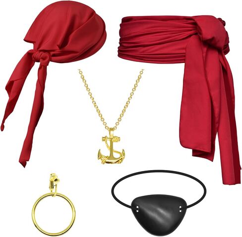 5 Pieces Pirate Costume Accessories Set For Women Men Pirates Belt and Pirate Head Scarf Bandanas for Halloween in Kuwait