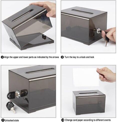 Voting Box Donation Box with Lock and Bracket - Secure Suggestion Box, Perfect for Business Cards (6.2 "x 4.1" x2.4 x4) (1 Piece Black) in Saudi Arabia