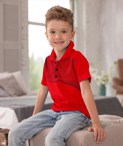Boys Printed Polo Shirt Short Sleeve Stylish Moisture Wicking UPF 30+ Performance Golf Shirts 7-16 Years in Saudi Arabia
