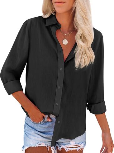 قمصان بأزرار للأسفل من Siliteelon للنساء قمصان بأكمام طويلة وخالية من التجاعيد بلوزة غير رسمية متينة للعمل المكتبي in Saudi Arabia