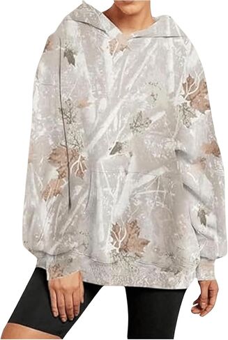 SHENHE Women's Graphic Hoodie Leaf Print Long Sleeve Loose Hoodie Sweatshirt with Pocket in Saudi Arabia