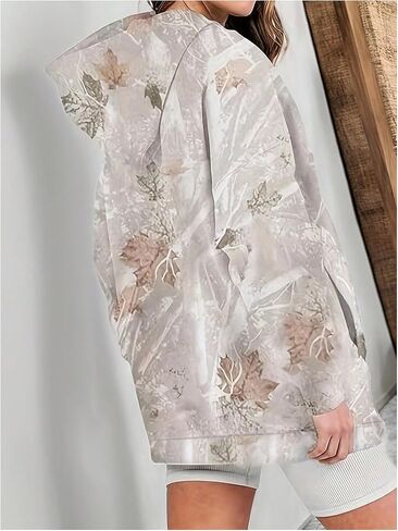SHENHE Women's Graphic Hoodie Leaf Print Long Sleeve Loose Hoodie Sweatshirt with Pocket in Saudi Arabia