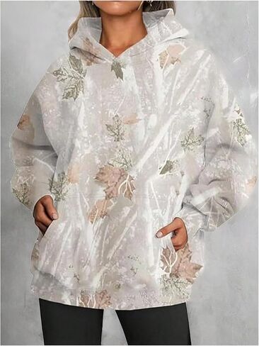 SHENHE Women's Graphic Hoodie Leaf Print Long Sleeve Loose Hoodie Sweatshirt with Pocket in Saudi Arabia