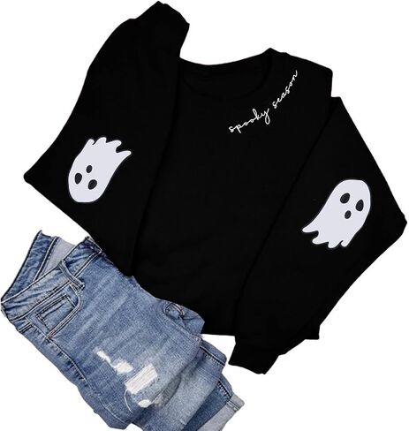 HEBBE Spooky Season Sweatshirts Halloween Ghost Sweatshirt Women - Halloween Graphic Crewneck Tops Casual Sweater in Kuwait