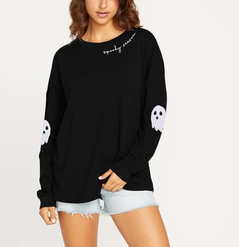 HEBBE Spooky Season Sweatshirts Halloween Ghost Sweatshirt Women - Halloween Graphic Crewneck Tops Casual Sweater in Kuwait