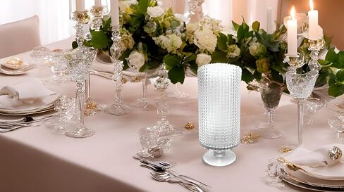 Candle Holder - Pedestal Based Diamond Cut Glass Hurricane Candleholder, 10-Inch, Clear in Saudi Arabia
