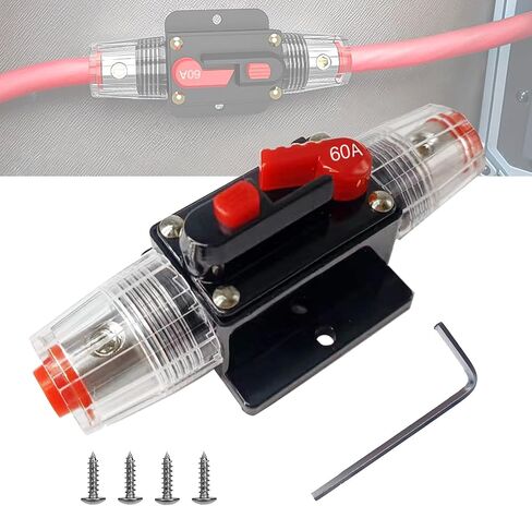 60 amp Circuit Breaker Switch Resettable Fuse Manual Reset for Car Audio Sound Amplifier System Marine Boat Truck RV Home Waterproof Fuse Inline Holder 3-15 AWG 12V-48V DC in Saudi Arabia