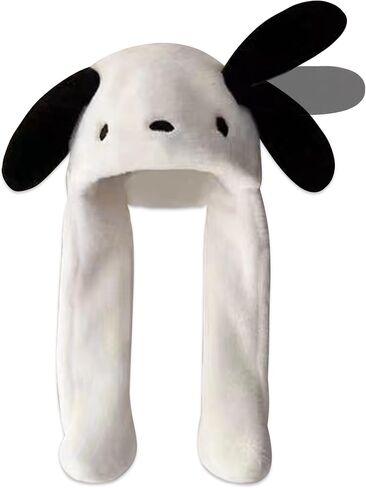 Anime Pochacco Ear Moving Jumping Hat Fluffy Beanie Cap Soft Warm Winter Head Wear Cute Hats for Women Black and White in Saudi Arabia
