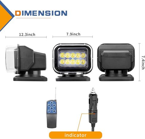 ضوء بحث LED للتحكم عن بعد، 50 وات 5000 لومن LED لشاحنة على السطح وقارب صيد يبحث عن 360 درجة، كشاف كشاف مساعد للقيادة على الطرق الوعرة، 6 مغناطيسات قوية مدمجة in Saudi Arabia