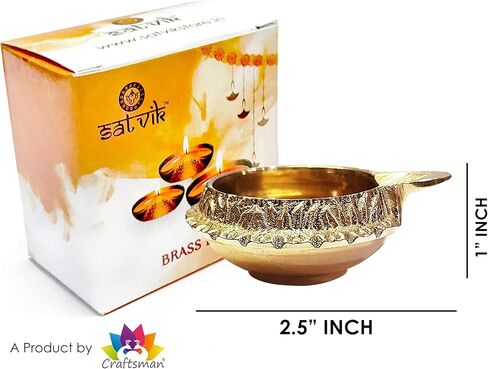 Satvik 10 قطع مصنوعة يدويًا من النحاس الذهبي المنقوش على شكل كوبر ديا مصنوعة من النحاس البكر. ديوالي ضياء فيلاككو لبوجا بوجا. مصباح الزيت الهندي التقليدي. عناصر هدايا ديكور ديباوالي (مجموعة 10 قطع.) in Kuwait