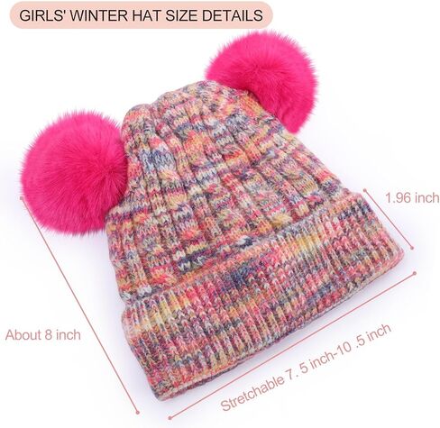 Kids Winter Beanie Hat Warm Fleece Lined Knitted Ski Cap with Double Pom Pom for Boys Girls Ages 7-12 in Saudi Arabia