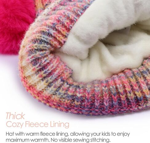 Kids Winter Beanie Hat Warm Fleece Lined Knitted Ski Cap with Double Pom Pom for Boys Girls Ages 7-12 in Saudi Arabia