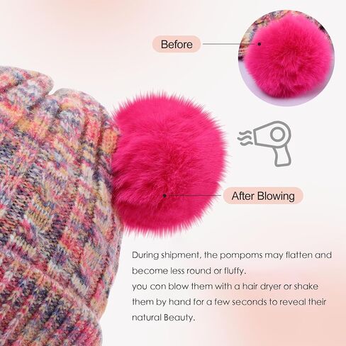Kids Winter Beanie Hat Warm Fleece Lined Knitted Ski Cap with Double Pom Pom for Boys Girls Ages 7-12 in Saudi Arabia