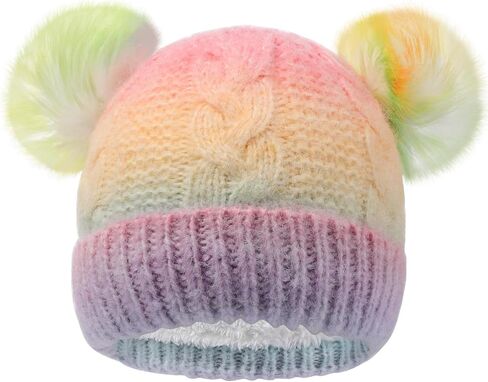 Kids Winter Beanie Hat Warm Fleece Lined Knitted Ski Cap with Double Pom Pom for Boys Girls Ages 7-12 in Saudi Arabia