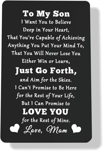 Heigebi Wallet Insert Card for Son from Mom To My Son Inspirational Gifts Engraved Wallet Card Inserts Inspirational Card Son Wallet Card from Mom Birthday Graduation Gift Ideas Mom to Son Gifts in Saudi Arabia