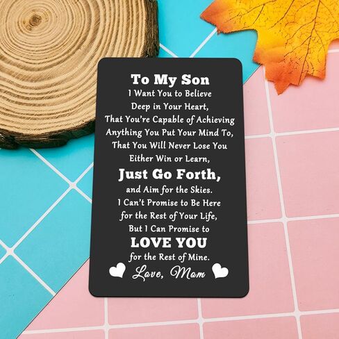 Heigebi Wallet Insert Card for Son from Mom To My Son Inspirational Gifts Engraved Wallet Card Inserts Inspirational Card Son Wallet Card from Mom Birthday Graduation Gift Ideas Mom to Son Gifts in Saudi Arabia