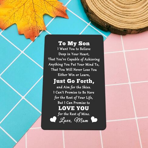 Heigebi Wallet Insert Card for Son from Mom To My Son Inspirational Gifts Engraved Wallet Card Inserts Inspirational Card Son Wallet Card from Mom Birthday Graduation Gift Ideas Mom to Son Gifts in Saudi Arabia