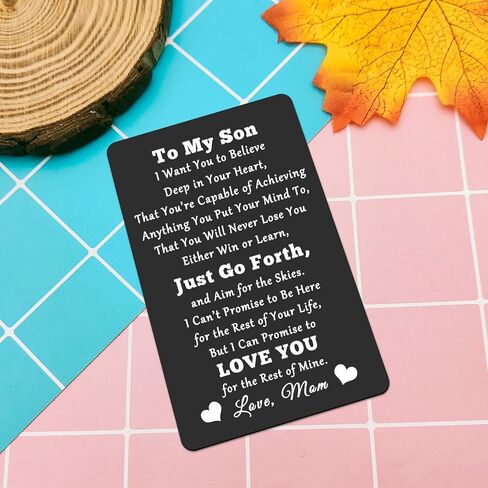 Heigebi Wallet Insert Card for Son from Mom To My Son Inspirational Gifts Engraved Wallet Card Inserts Inspirational Card Son Wallet Card from Mom Birthday Graduation Gift Ideas Mom to Son Gifts in Saudi Arabia