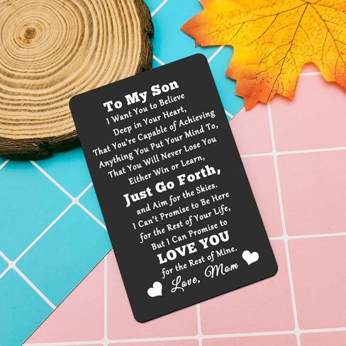 Heigebi Wallet Insert Card for Son from Mom To My Son Inspirational Gifts Engraved Wallet Card Inserts Inspirational Card Son Wallet Card from Mom Birthday Graduation Gift Ideas Mom to Son Gifts in Saudi Arabia