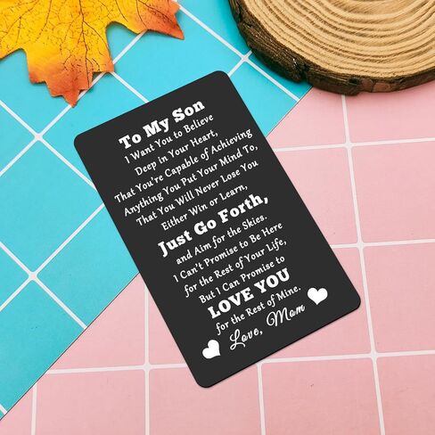 Heigebi Wallet Insert Card for Son from Mom To My Son Inspirational Gifts Engraved Wallet Card Inserts Inspirational Card Son Wallet Card from Mom Birthday Graduation Gift Ideas Mom to Son Gifts in Saudi Arabia
