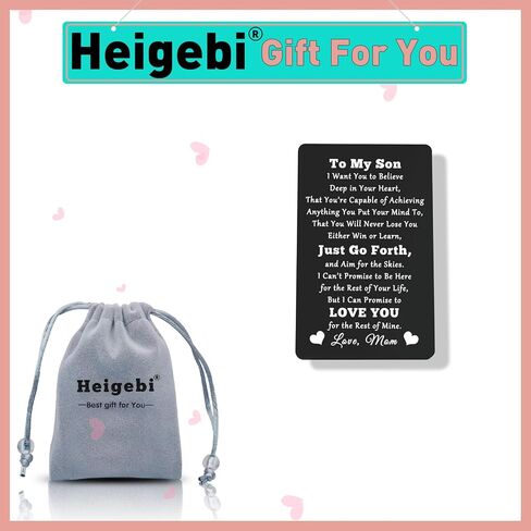 Heigebi Wallet Insert Card for Son from Mom To My Son Inspirational Gifts Engraved Wallet Card Inserts Inspirational Card Son Wallet Card from Mom Birthday Graduation Gift Ideas Mom to Son Gifts in Saudi Arabia