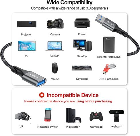 كابل تمديد USB 3 أقدام، سلك تمديد USB 3.0 مضفر، USB 3 ذكر إلى أنثى موسع طويل من النوع A منفذ نقل بيانات عالي السرعة وشحن لطابعة كاميرا USB ولوحة مفاتيح فلاش ومحرك أقراص USB in Kuwait