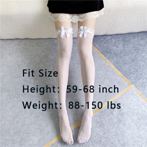 Thigh High Stockings for Women with Lace Trim and Bow 2 Pairs in Saudi Arabia