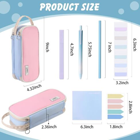 40 Pcs Aesthetic School Supplies with Big Pencil Case 12 Pastel Highlighters 12 Cute Quick Dry Gel Ink Pen 12 Pencils Sticky Notes Index Tabs Book Annotation for School (Pink Pencil Case) in Saudi Arabia